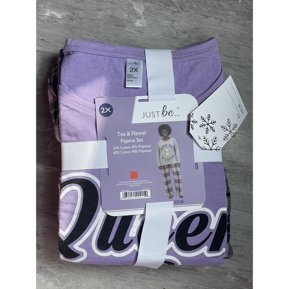 Just Be Ladies‎ Plus Size 2X Purple Queen of Naps & Plaid Pants Pajama Set F-175 - Picture 1 of 2